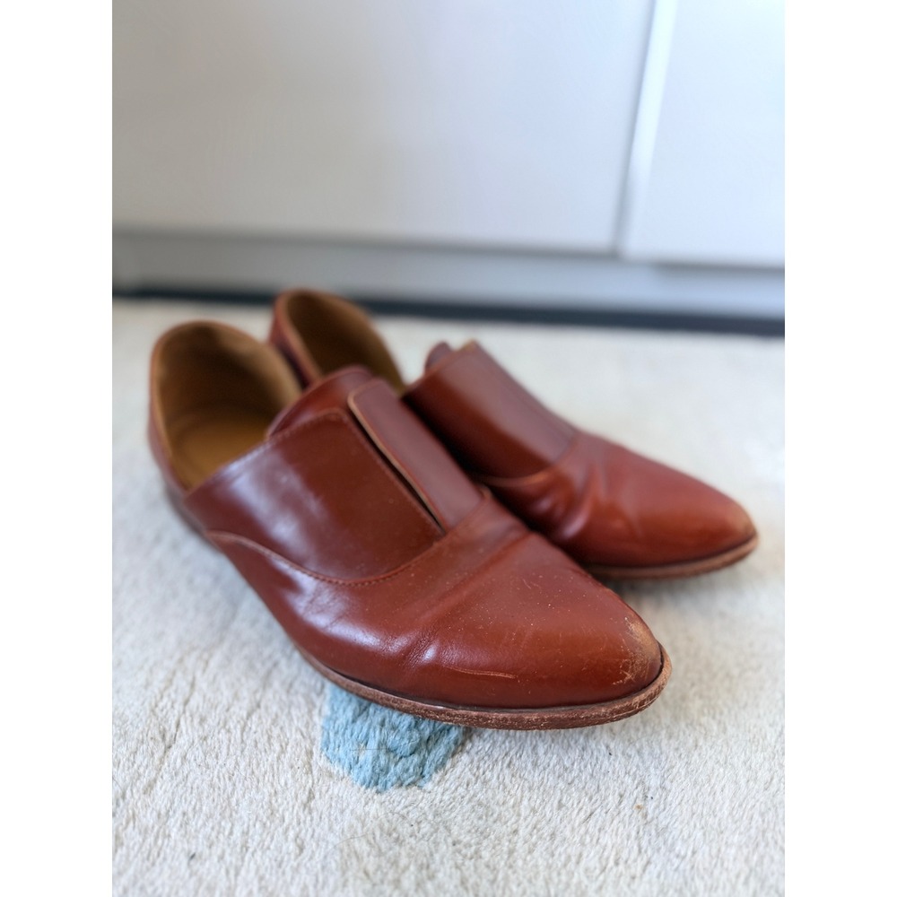 Nisolo Emma d'Orsay Oxford Brandy Brown Leather Slip On Flats Women's 9